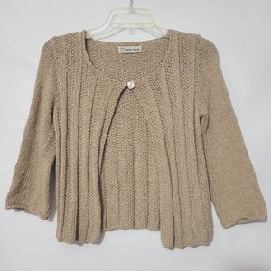 Tahki Yarns Knit Single Button Front Tan Cardigan Sweater Small